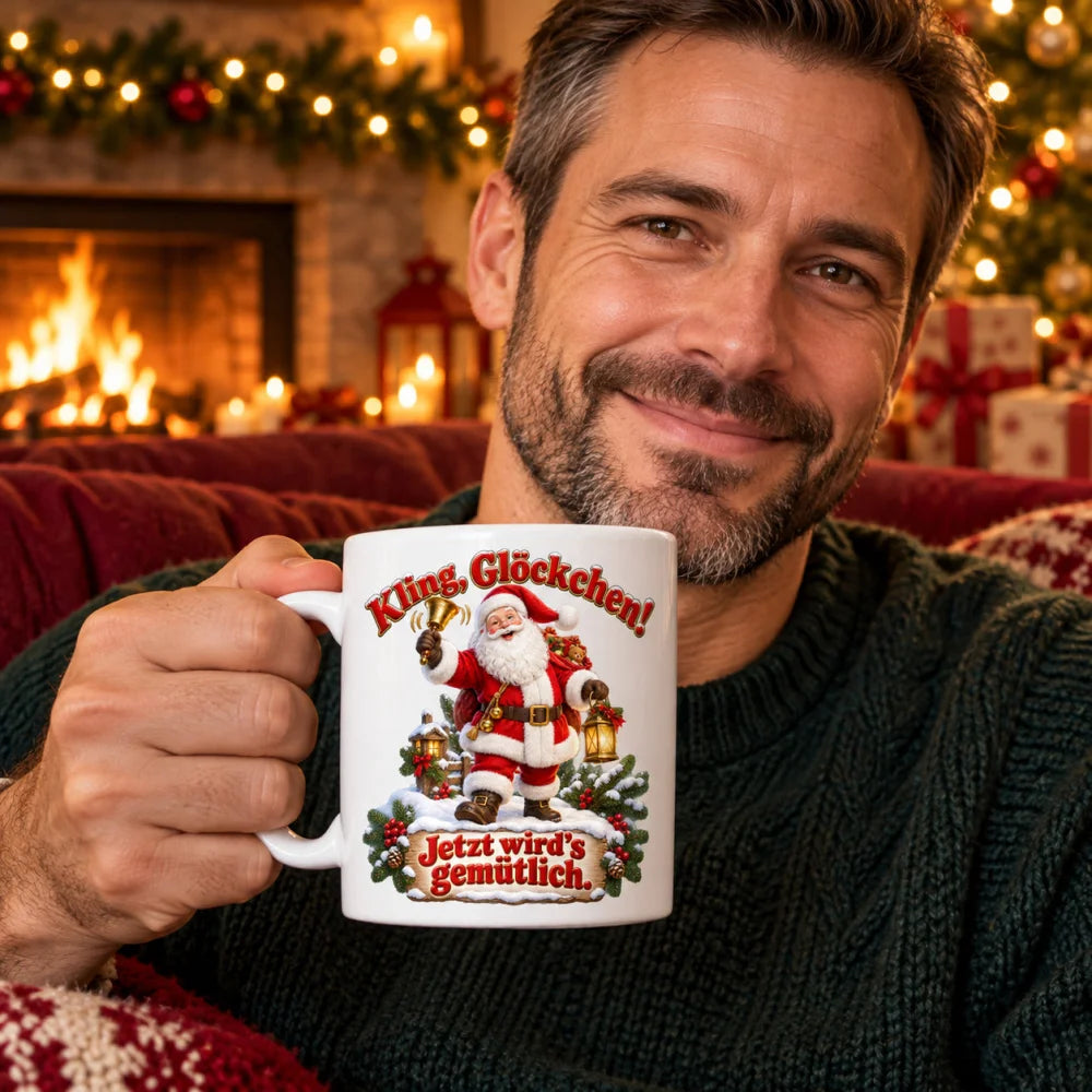 WS-Trend Glöckchenzeit Weihnachtsmann Tasse 330 ml Geschenk mit Spruch - WS-Trend.de
