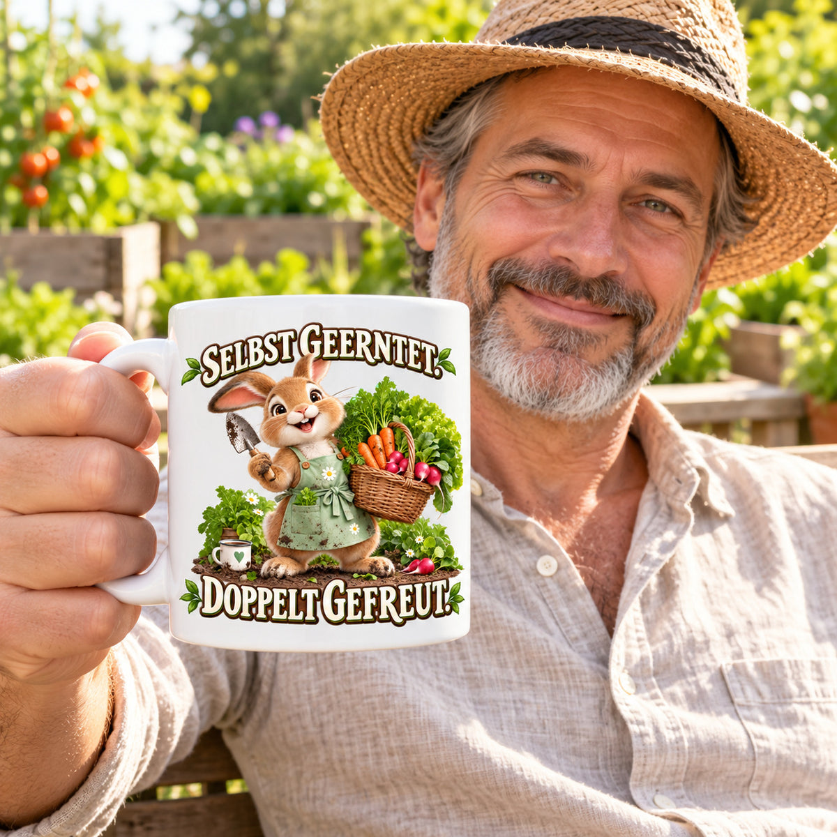 Garten Tasse Spruch Keramik 330ml Geschenk Datscha Schrebergarten bunt