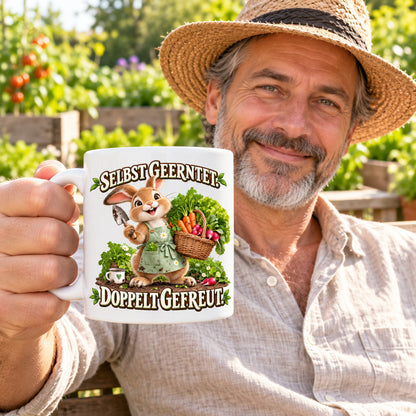 Garten Tasse Spruch Keramik 330ml Geschenk Datscha Schrebergarten bunt
