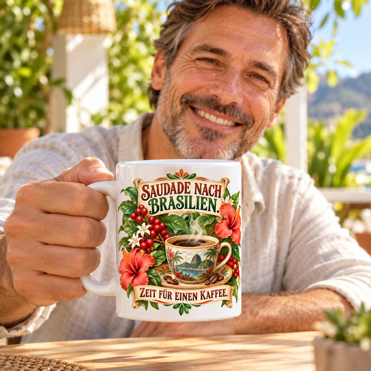 Brasilien Tasse Keramik 330 ml Spruch Geschenk Kaffee Urlaub Tiermotiv