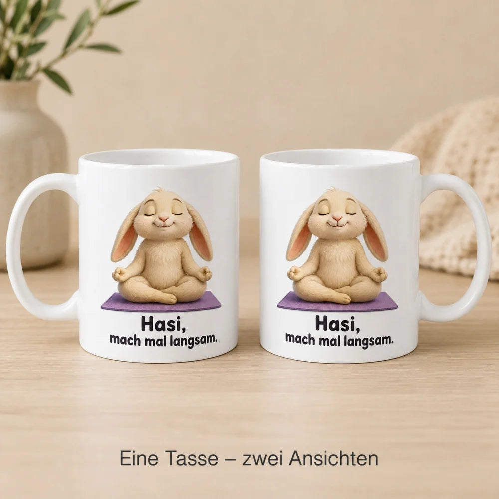 Yoga-Hase Tasse - Geschenkidee mit Spruch - 330 ml beidseitig bedruckt - WS-Trend.de