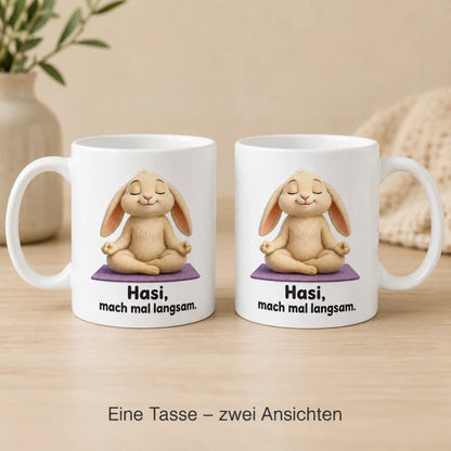 Yoga-Hase Tasse - Geschenkidee mit Spruch - 330 ml beidseitig bedruckt - WS-Trend.de