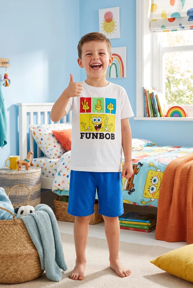 Spongebob Schwammkopf Kinder Schlafanzug Pyjama kurz 104 - 134 baumwolle - WS-Trend.de