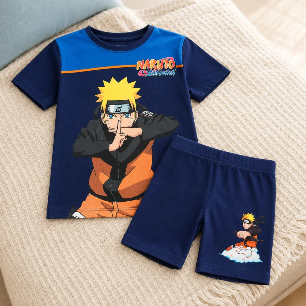 Anime Naruto Shippuden Sommerset Shorts plus T-Shirt Gr. 104 bis 140 Baumwolle - WS-Trend.de