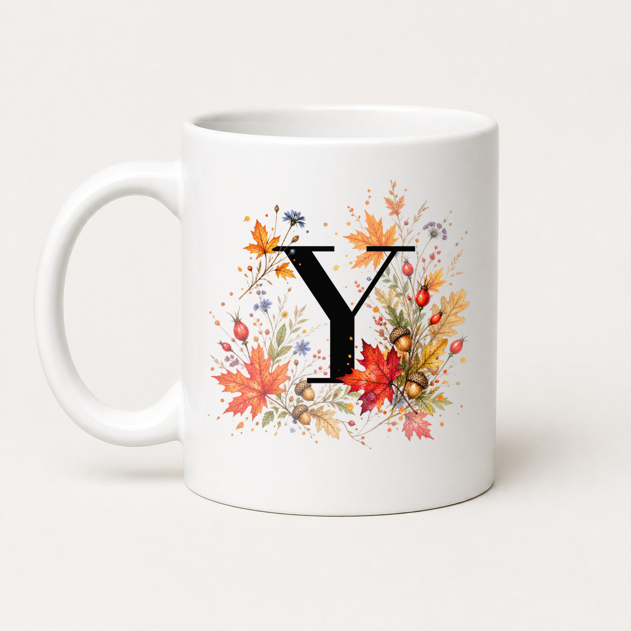 Herbst Tasse A-Z Buchstaben 325 ml Keramik Geschenkidee personalisiert