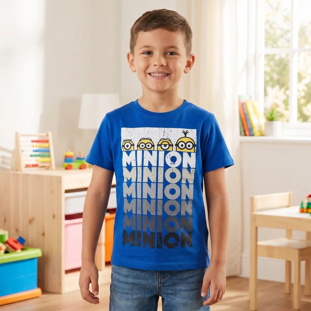 Minions T-Shirt Kurzarm Kinder Jungen Shirt 110-116 Blau Schwarz 100% Baumwolle - WS-Trend.de