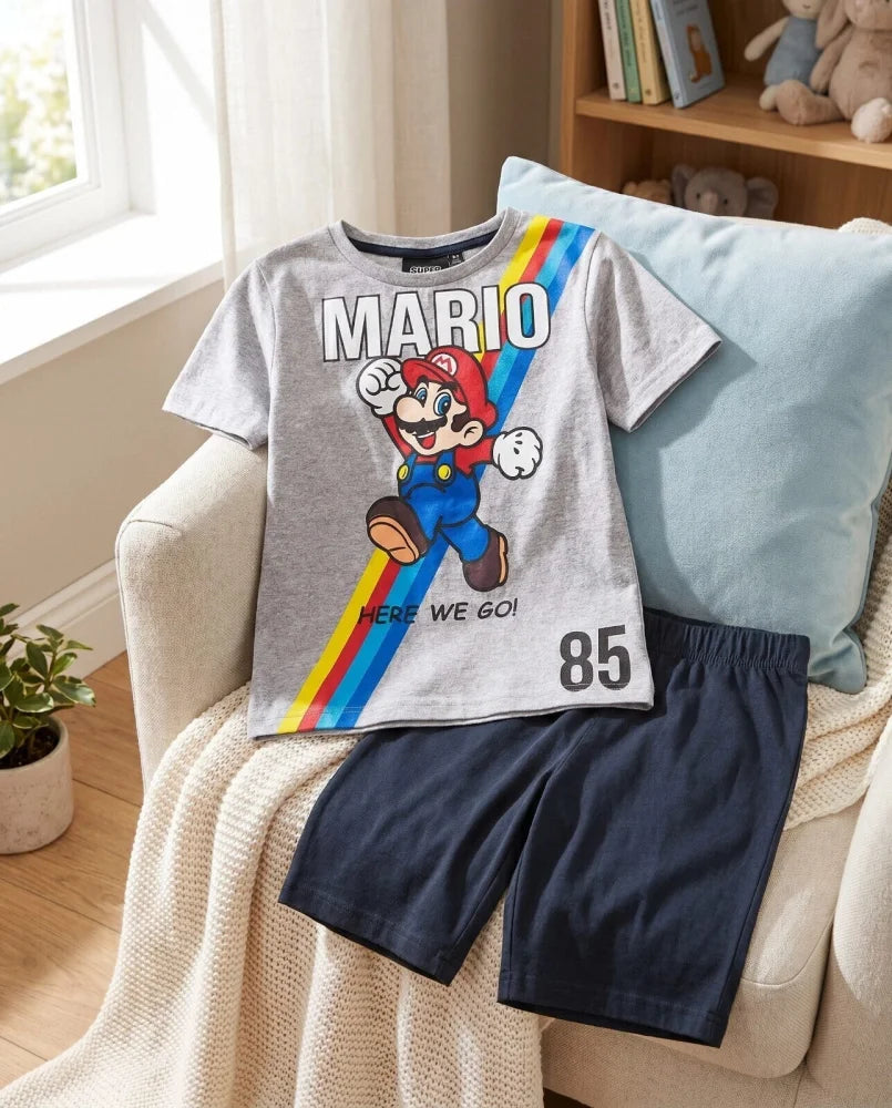 Super Mario Here We Go Jungen Pyjama Shirt und Shorts Gr. 110 - WS-Trend.de