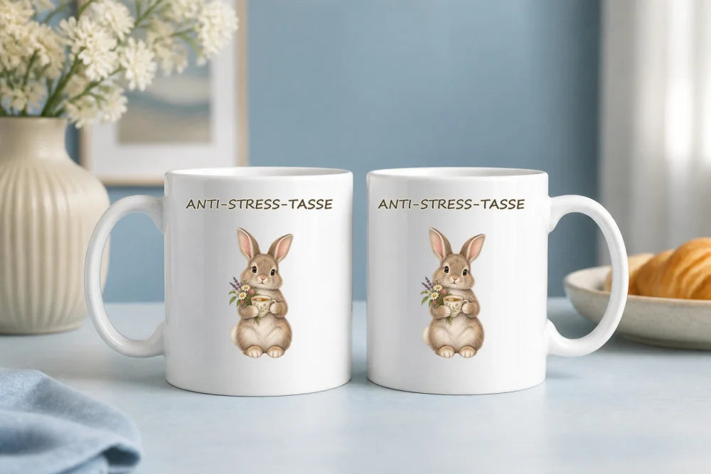 Anti-Stress-Tasse Kaninchen – Gouache Keramikbecher 325 ml - WS-Trend.de