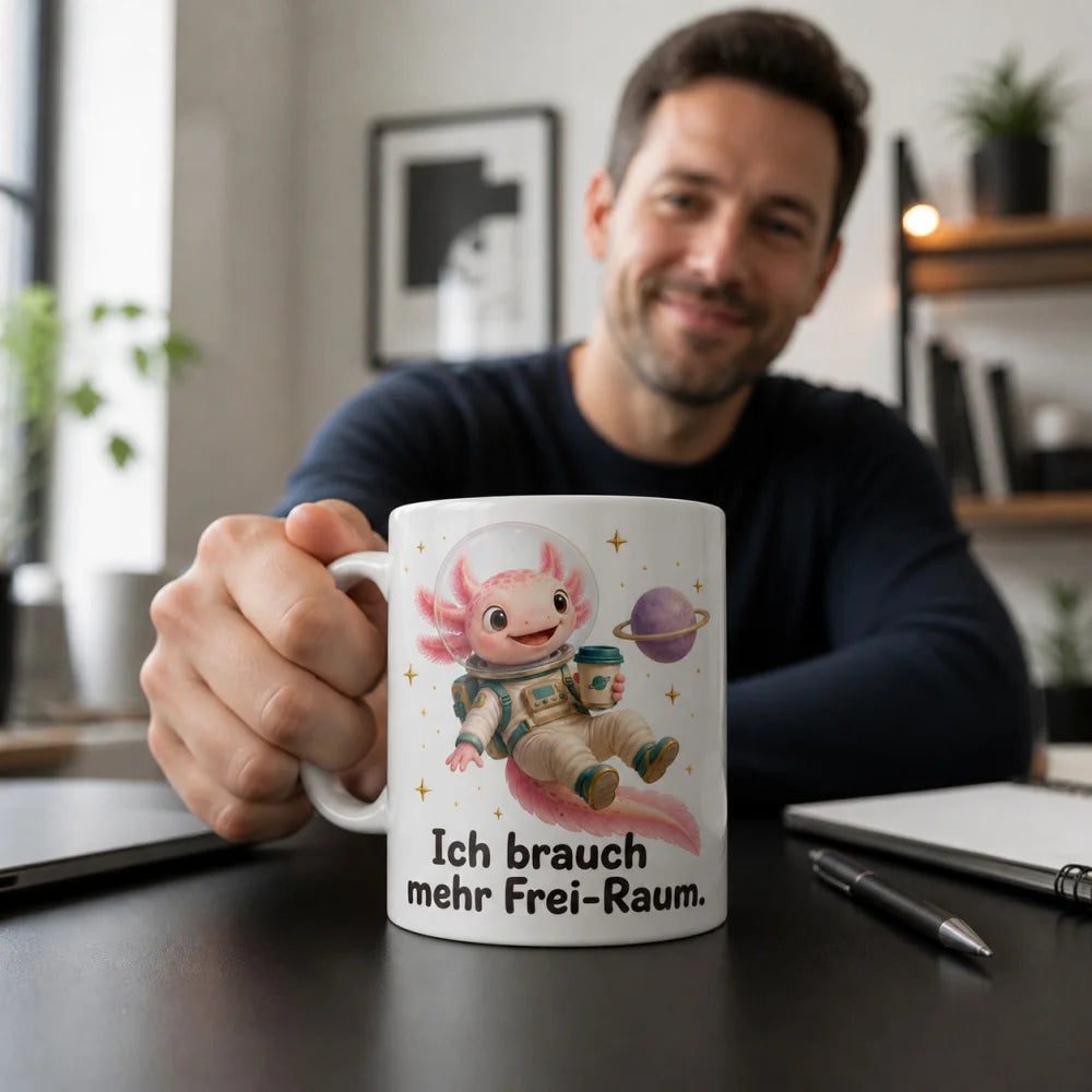 Weltraum-Axolotl Tasse - Geschenkidee mit Spruch - beidseitig bedruckt - WS-Trend.de