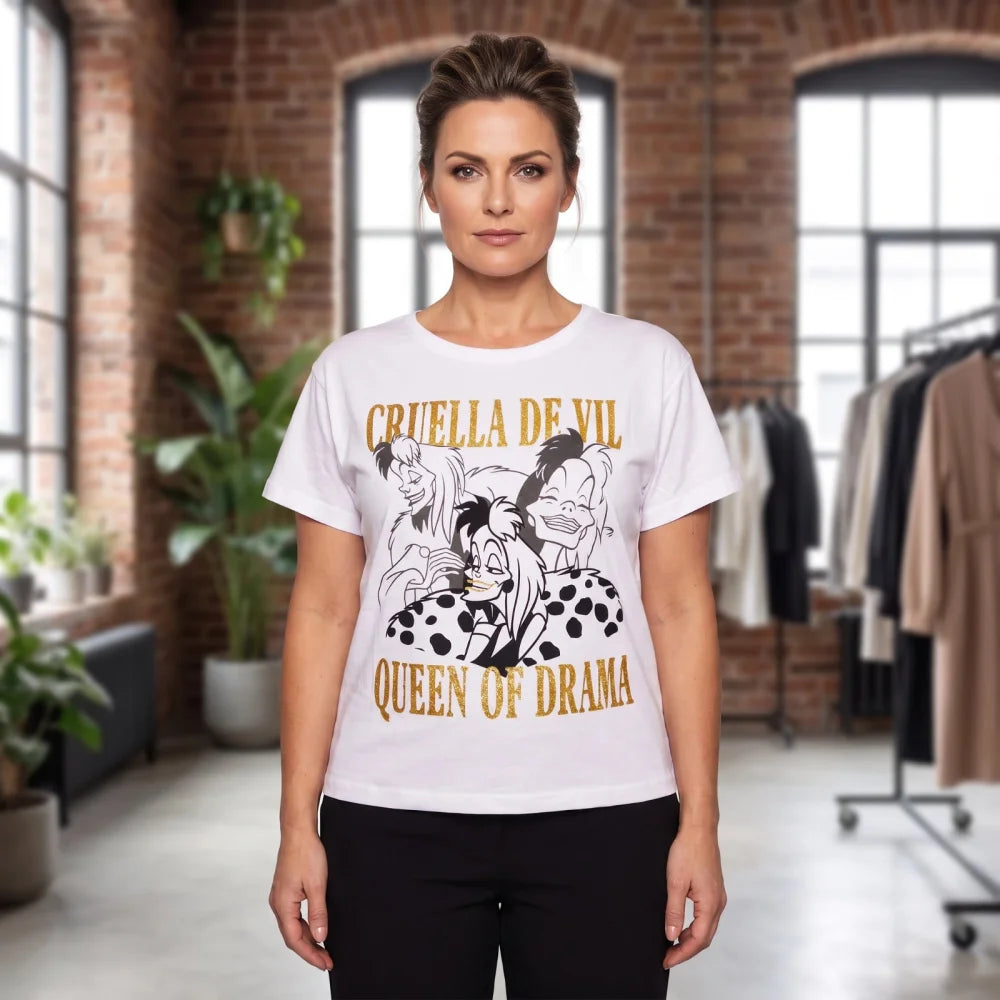 Print-Shirt Disney Cruella de Vil Damen T-Shirt Kurzarm XS-M Grau Weiß Baumwolle - WS-Trend.de