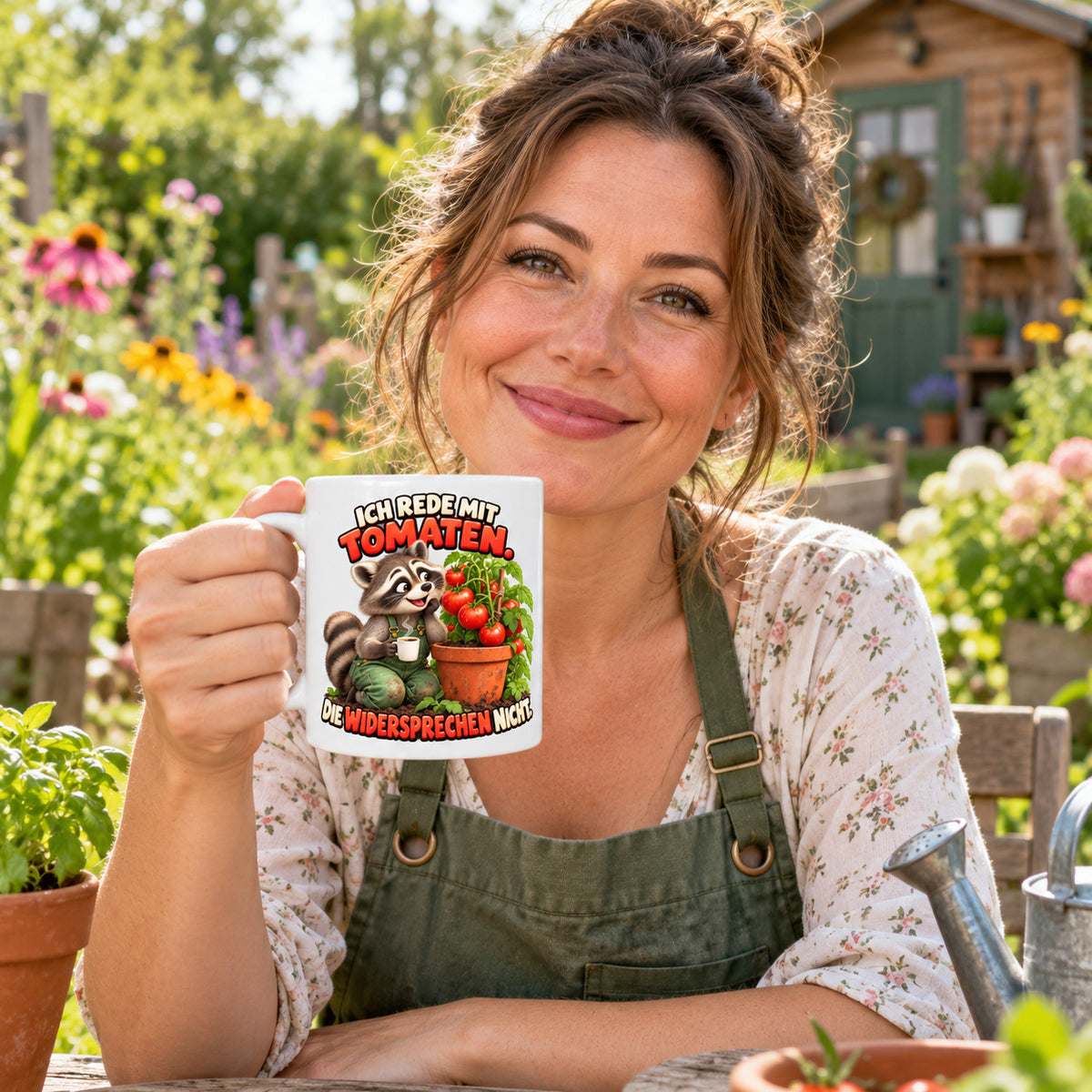 Garten Tasse Spruch Keramik 330ml Geschenk Datscha Schrebergarten bunt