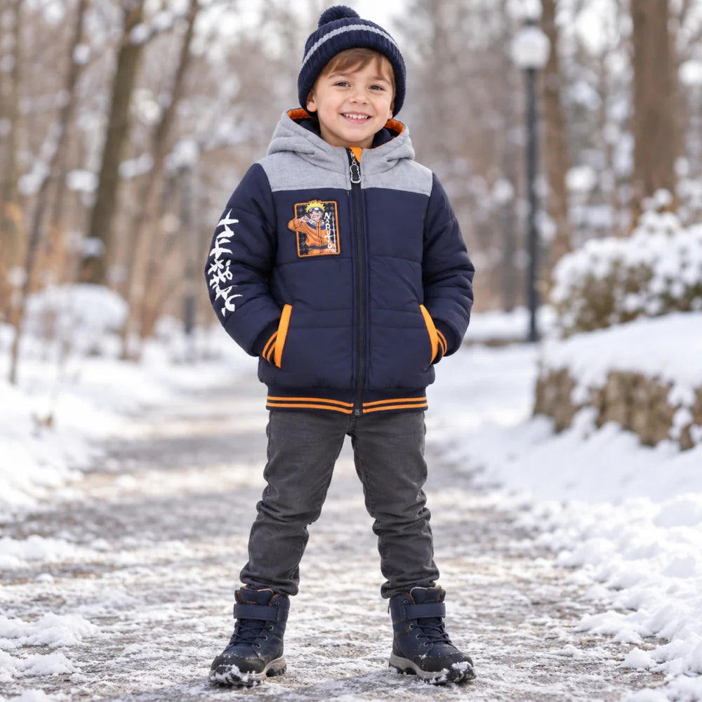 Winterjacke Naruto Shippuden Jungen mit Kapuze Blau Grau Gr. 104 - WS-Trend.de
