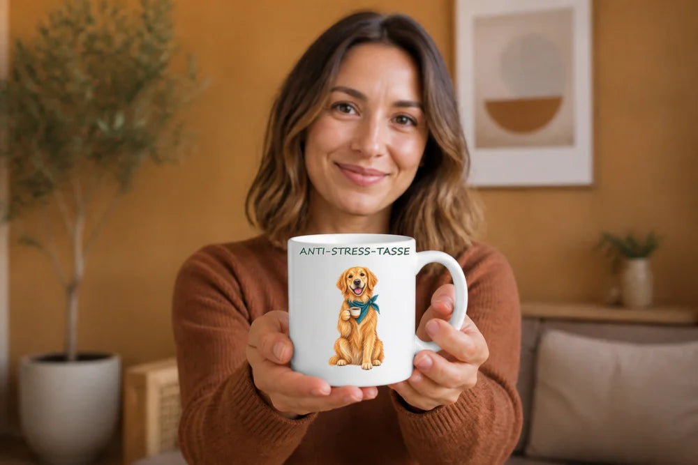 Anti-Stress-Tasse Golden Retriever – Keramikbecher 325 ml - WS-Trend.de