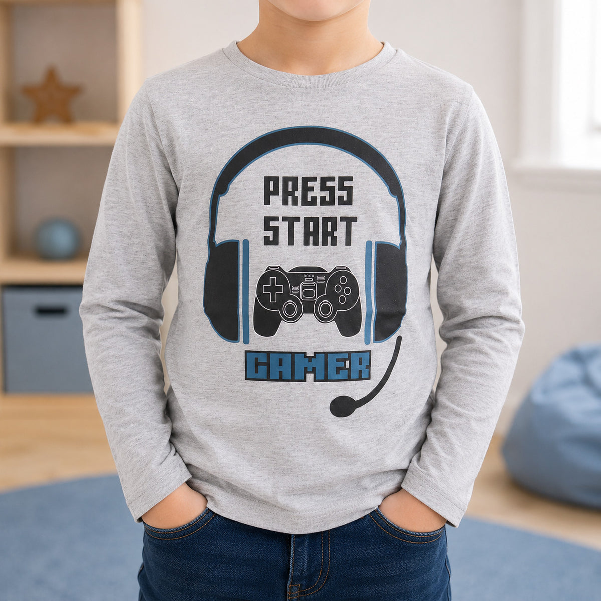 Print-Shirt Fashion UK Gamer Spieler Kinder Jungen langarm Shirt Langarmshirt Gr. 116 -152