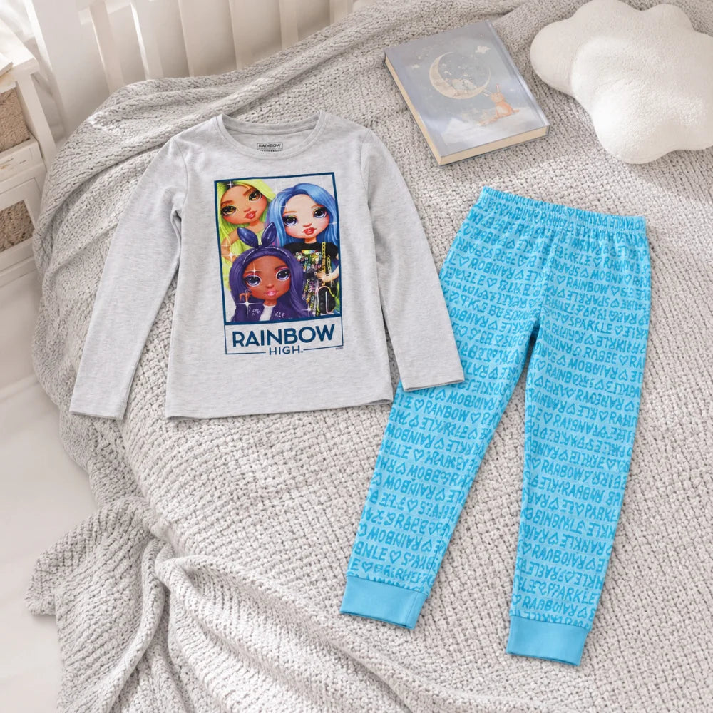 Rainbow High Mädchen Kinder Langarm-Schlafanzug Pyjama 98–110 Baumwolle - WS-Trend.de