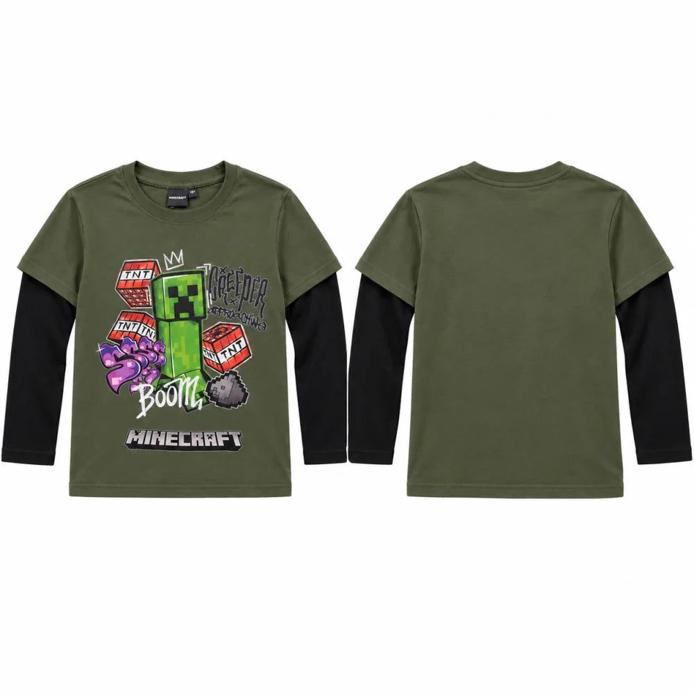 Minecraft Creeper Boom Langarmshirt oliv-schwarz - WS-Trend.de