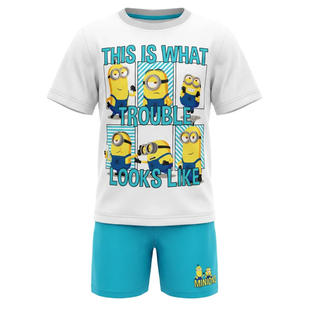 Die Minions Jungen Kinder Pyjama Schlafanzug 98-122 Baumwolle Weiß Grau - WS-Trend.de