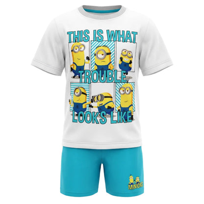 Die Minions Jungen Kinder Pyjama Schlafanzug 98-122 Baumwolle Weiß Grau - WS-Trend.de