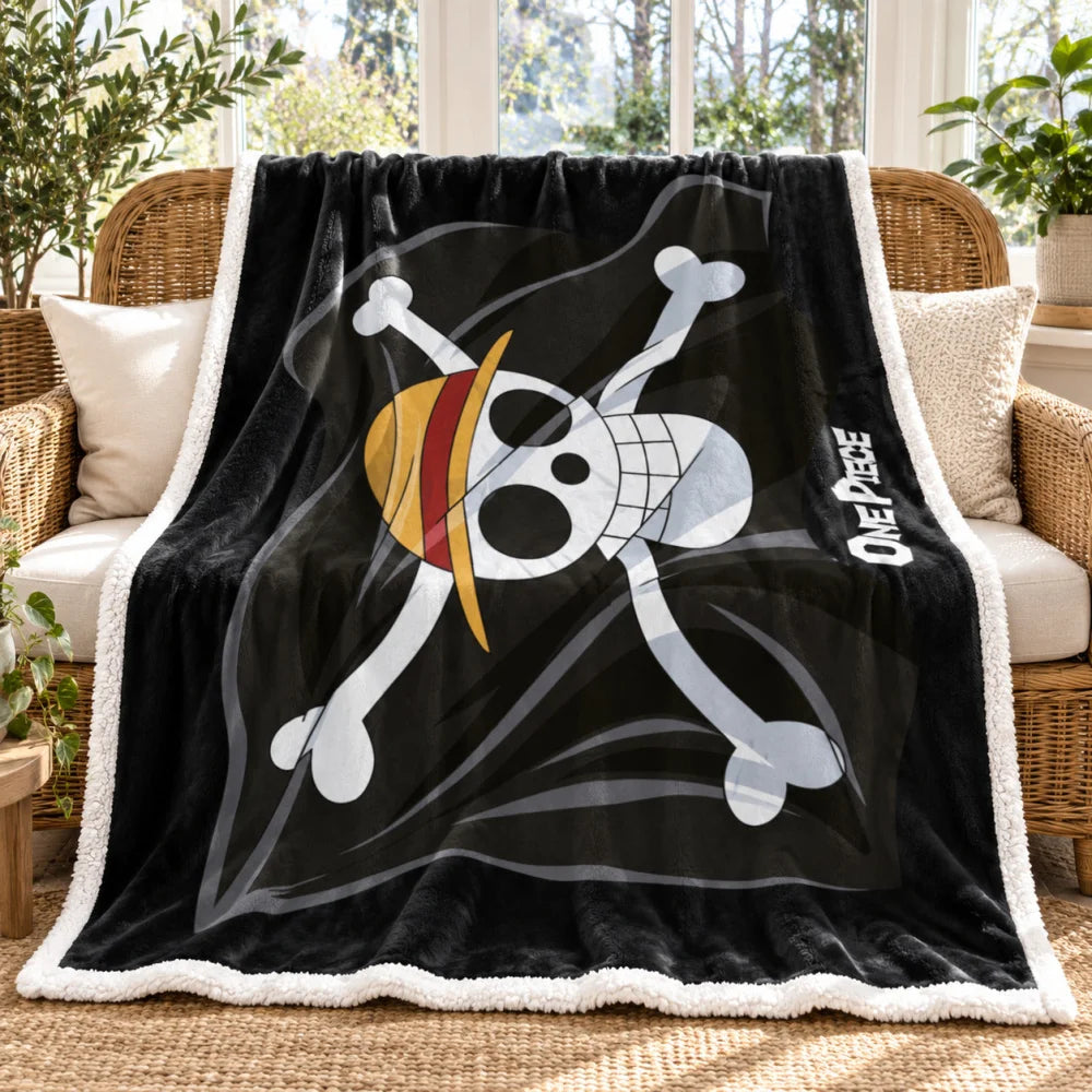 One Piece Strohhutbande Flanell-Kuscheldecke 120x150 cm Schwarz - WS-Trend.de