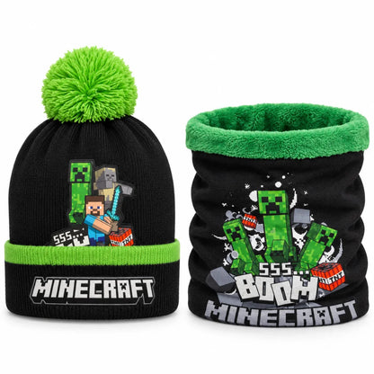 Minecraft Creeper Winterset: Bommelmütze und Snood Größe 54/56 - WS-Trend.de