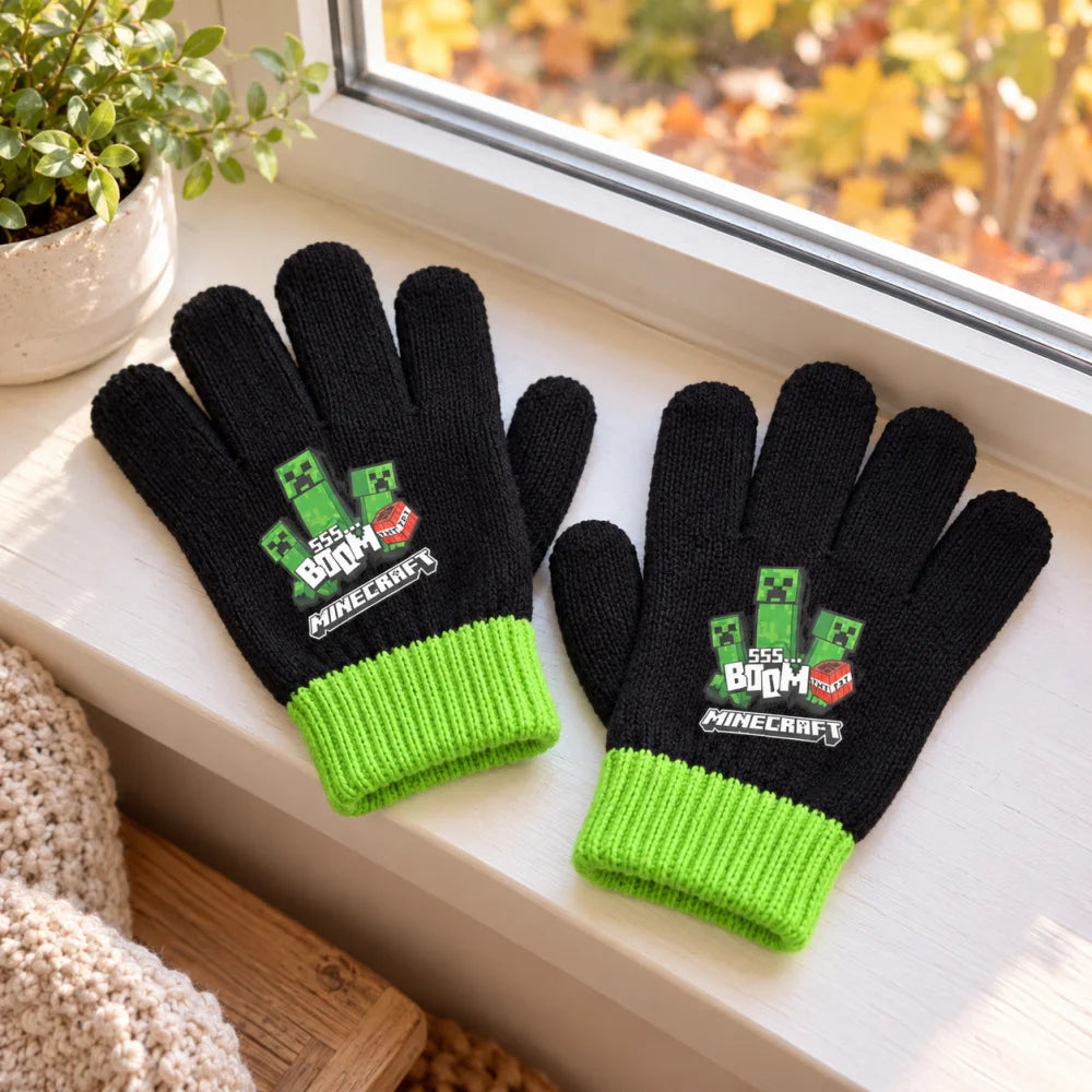 Minecraft Creeper Kinder-Strickhandschuhe Onesize ca. 6–8 Jahre - WS-Trend.de