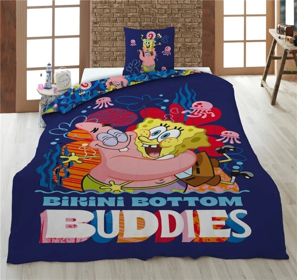 SpongeBob und Patrick Bettwäsche 2-teilig 135-140x200 + 65x65 cm - WS-Trend.de