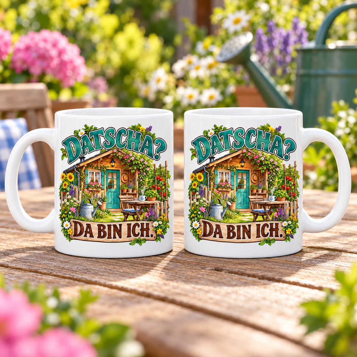 Garten Tasse Spruch Keramik 330ml Geschenk Datscha Schrebergarten bunt
