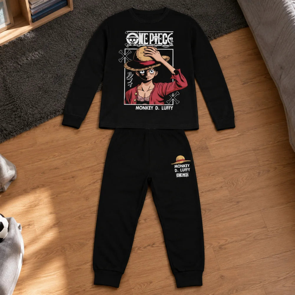 Anime One Piece Ruffy Jungen Schlafanzug Pyjama Shirt Hose Gr. 128-152 - WS-Trend.de