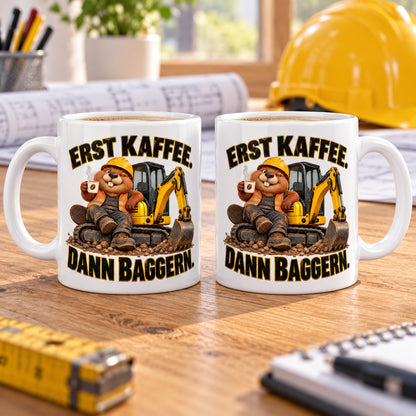 Baustellen Tasse Spruch Keramik 330 ml Geschenk Bauarbeiter beidseitig