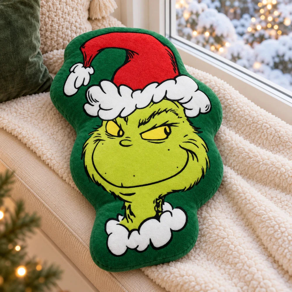 Der Grinch 3D Velourskissen 36x23x5 cm Weihnachtsmütze grüner Rand - WS-Trend.de