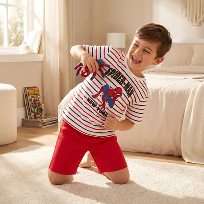 Marvel Spiderman Kinder Schlafanzug Pyjama kurz Nachtwäsche 104 - 134 Baumwolle - WS-Trend.de