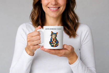 Anti-Stress-Tasse Katze – bunter Keramikbecher 325 ml Glasoptik - WS-Trend.de