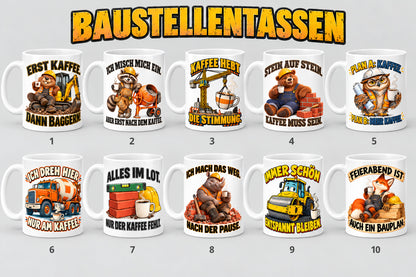 Baustellen Tasse Spruch Keramik 330 ml Geschenk Bauarbeiter beidseitig