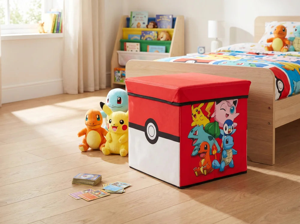Pokemon Pikachu Kinder Spielzeug Korb Spielzeugkorb Deckel 30x30x30 cm - WS-Trend.de