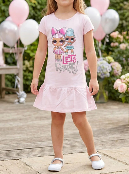 LOL Surprise Kinder Sommerkleid Kleid kurz Rosa Pink 100% Baumwolle Kurzarm - WS-Trend.de