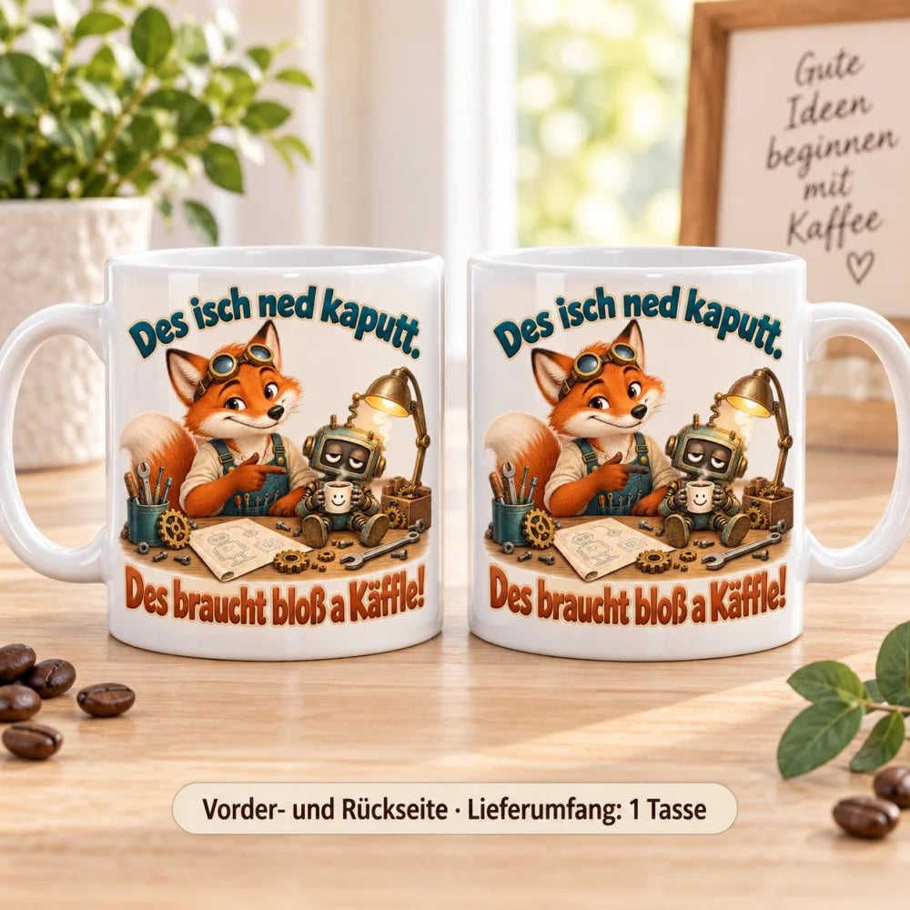 WS-Trend Tüftler Fuchs Tasse schwäbischer Spruch Keramik 330 ml lustig - WS-Trend.de