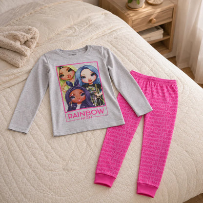 Rainbow High Mädchen Kinder Langarm-Schlafanzug Pyjama 98–110 Baumwolle - WS-Trend.de