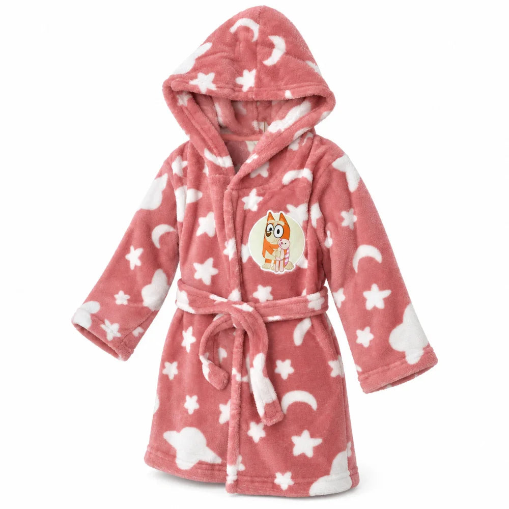 Bluey Kinder Hausmantel Bademantel mit Kapuze Coral Fleece Gr. 98-116 - WS-Trend.de