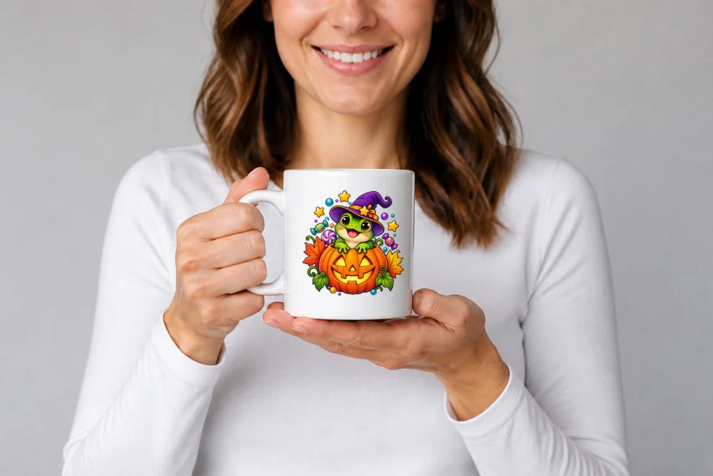 Halloween Tasse Kürbis Frosch 325 ml Keramik Kawaii Geschenk - WS-Trend.de