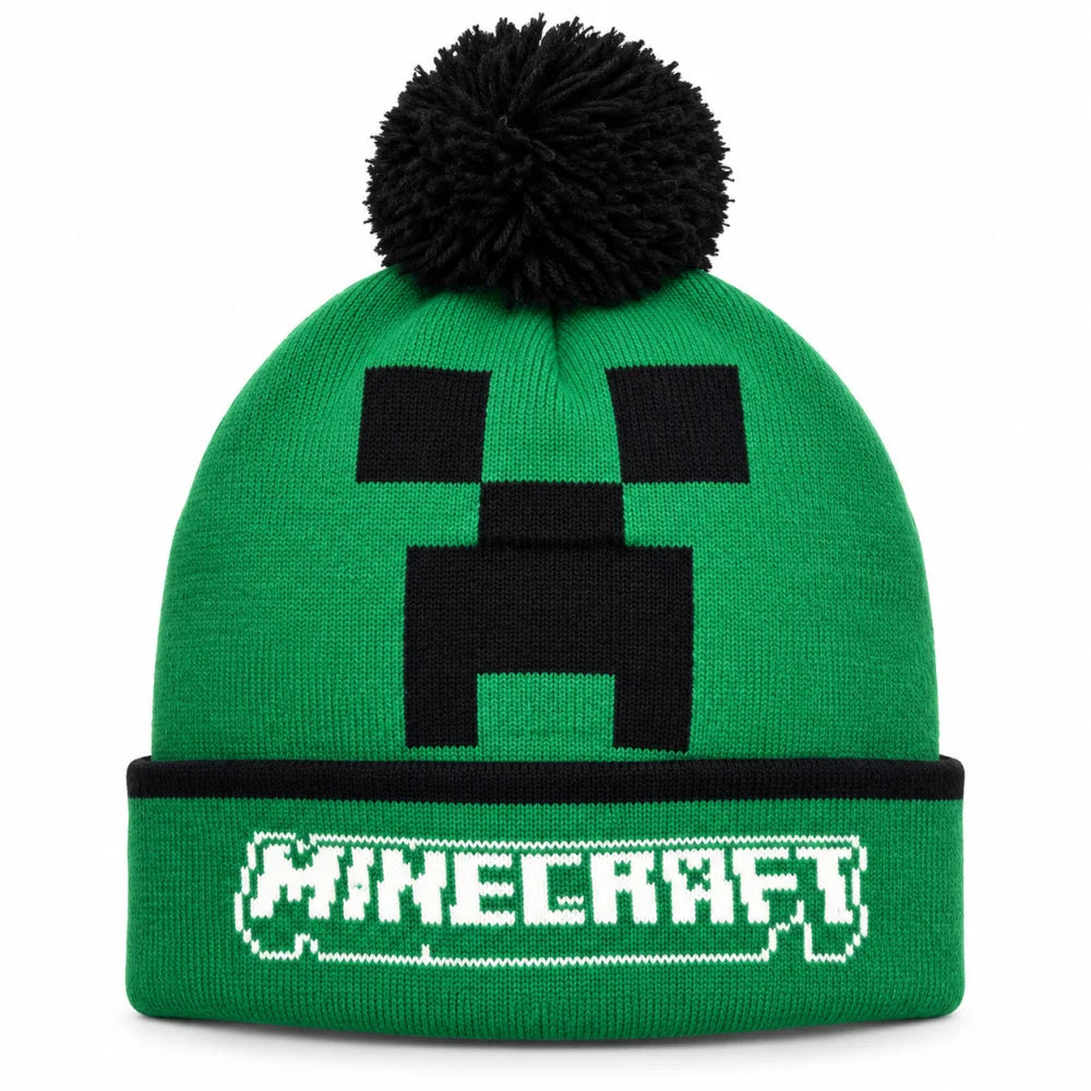 Minecraft Creeper Kinder-Bommelmütze grün-schwarz Größe 54/56 - WS-Trend.de