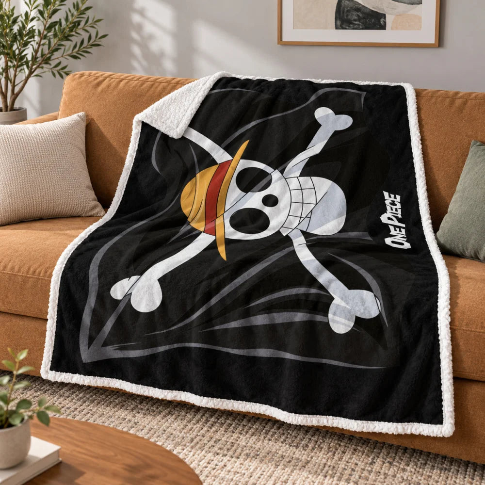 One Piece Strohhutbande Flanell-Kuscheldecke 120x150 cm Schwarz - WS-Trend.de