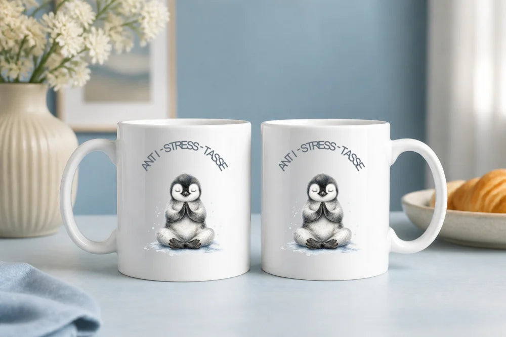 Anti-Stress-Tasse Pinguin Aquarell 325 ml Keramik Geschenk - WS-Trend.de