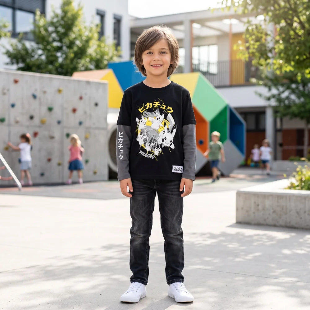 Pokemon Pikachu Glumanda Kinder langarm T-Shirt Shirt Gr. 104 - 140 - 100% Baumw - WS-Trend.de