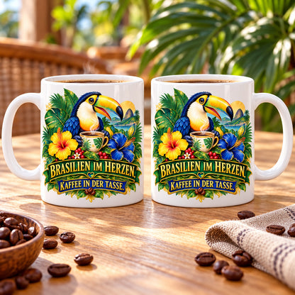 Brasilien Tasse Keramik 330 ml Spruch Geschenk Kaffee Urlaub Tiermotiv