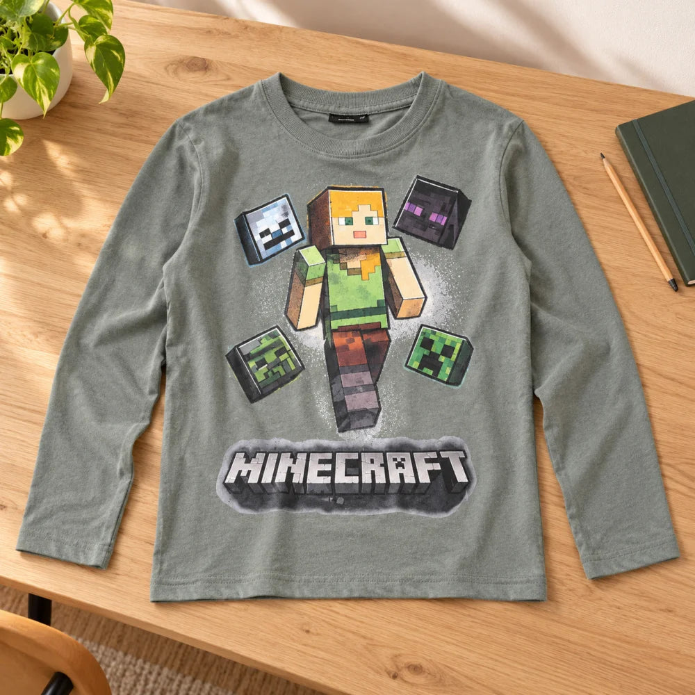 Minecraft Alex Jungen Langarmshirt Baumwolle Blau oder Grau 116–146 - WS-Trend.de