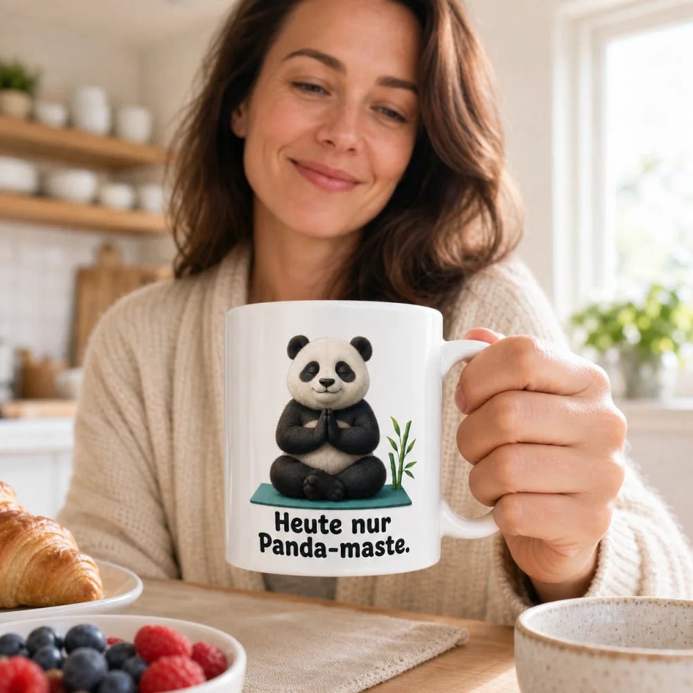 Yoga-Panda Kaffeetasse - Geschenkidee mit Spruch - beidseitig bedruckt - WS-Trend.de
