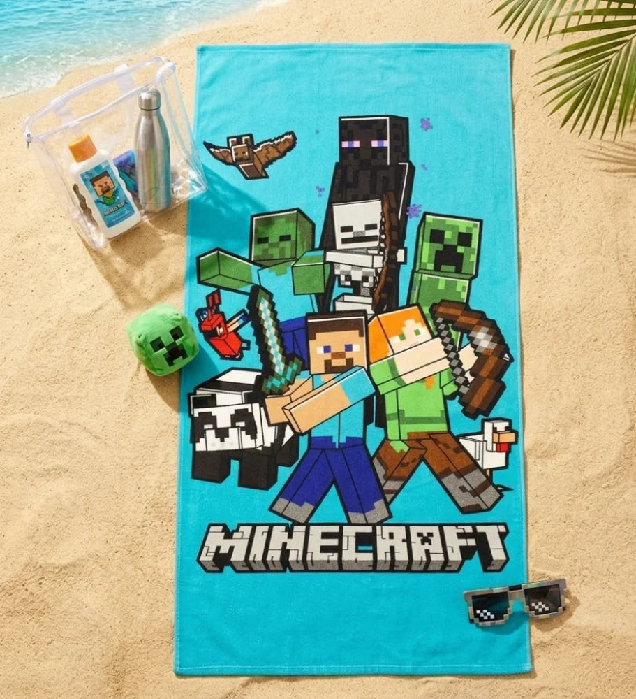 MInecraft Gamer Steve Alex Creeper Mikrofaser Badetuch Strandtuch XL 70x140 cm - WS-Trend.de