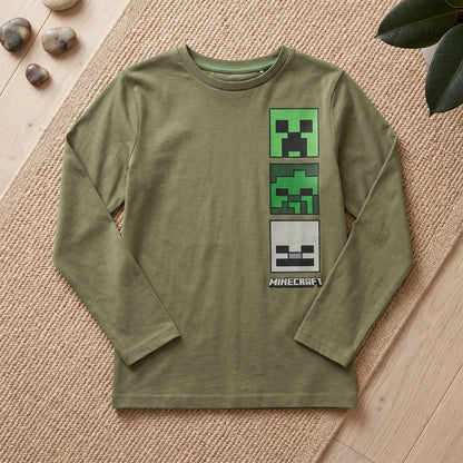 Minecraft Creeper Gamer Kinder Jungen Langarmshirt Shirt Gr. 116-152 - WS-Trend.de