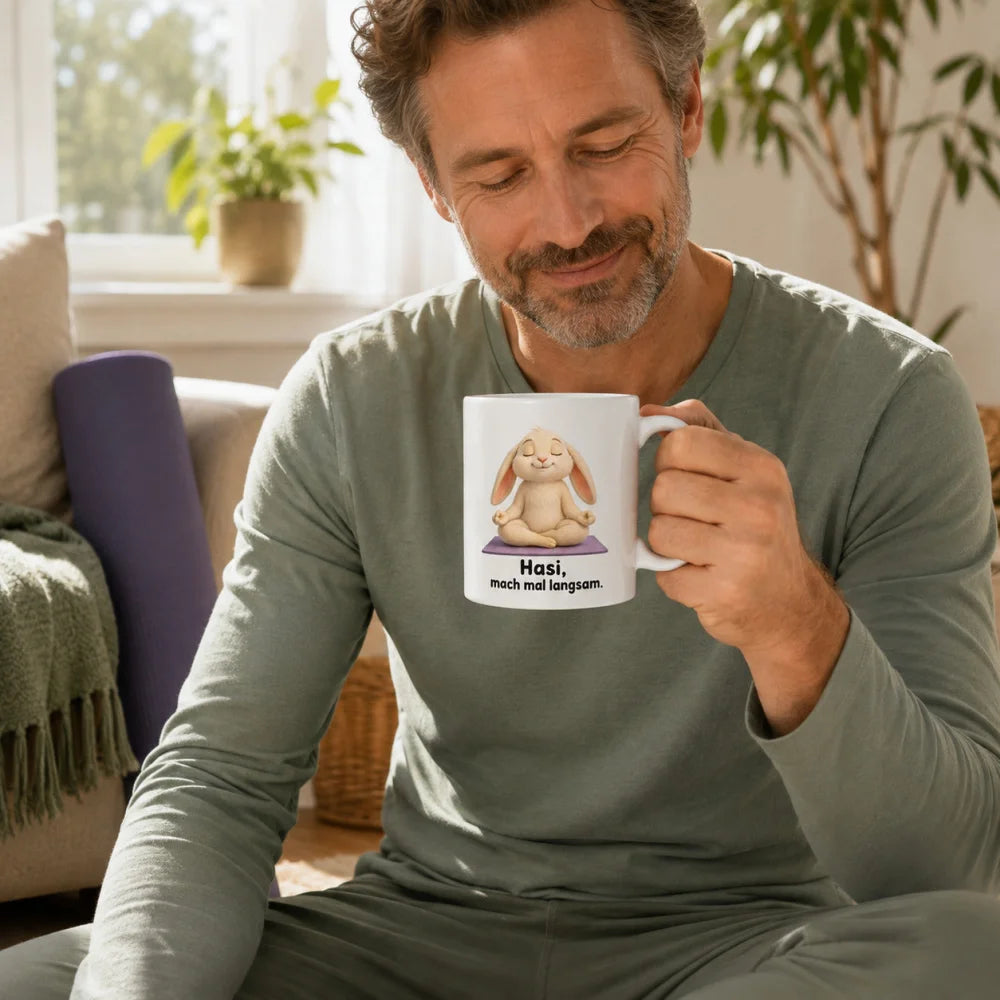 Yoga-Hase Tasse - Geschenkidee mit Spruch - 330 ml beidseitig bedruckt - WS-Trend.de