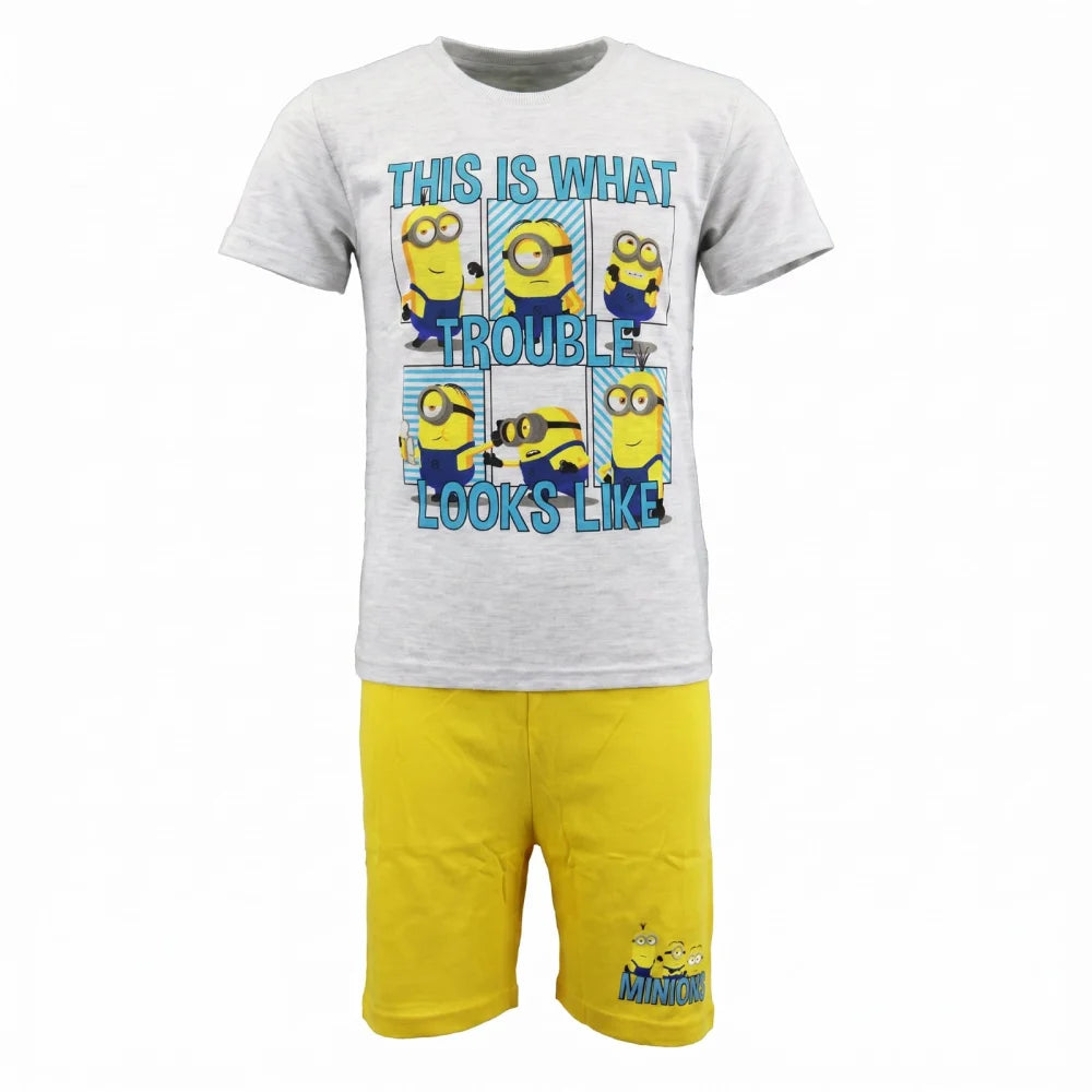 Die Minions Jungen Kinder Pyjama Schlafanzug 98-122 Baumwolle Weiß Grau - WS-Trend.de